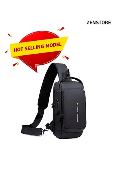 Sac bandoulière antivol noir générique , sac à dos de poitrine étanche avec port de chargement USB, sac à dos bandoulière