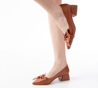 Chaussons à talons hauts Camil bleu marine en satin avec nœud (4 cm) de la boutique DURU'S BOUTIQUE