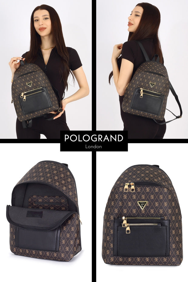Sac à dos et bandoulière élégant POLOGRAND London  Original pour femme, modèle luxe confort multi-œillets, bandoulière ajustable, 3 compartiments.