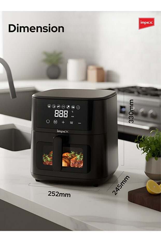 Friteuse à air numérique MPEX Impex 4.5L, 1200W, contrôle de la température réglable, cuisson sans huile, noir. - AF 4307.