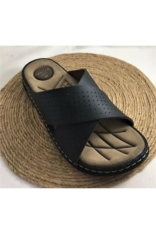 Apella  en cuir souple, pantoufles orthopédiques pour hommes, semelle légère et soutien, projet préventif noir