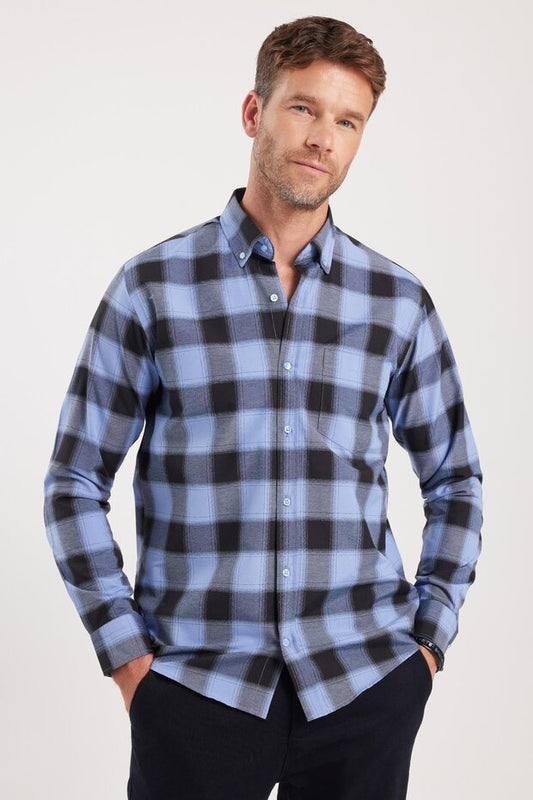 Chemise Tudors  pour homme, coupe classique, col boutonné, petits carreaux, en coton bleu marine