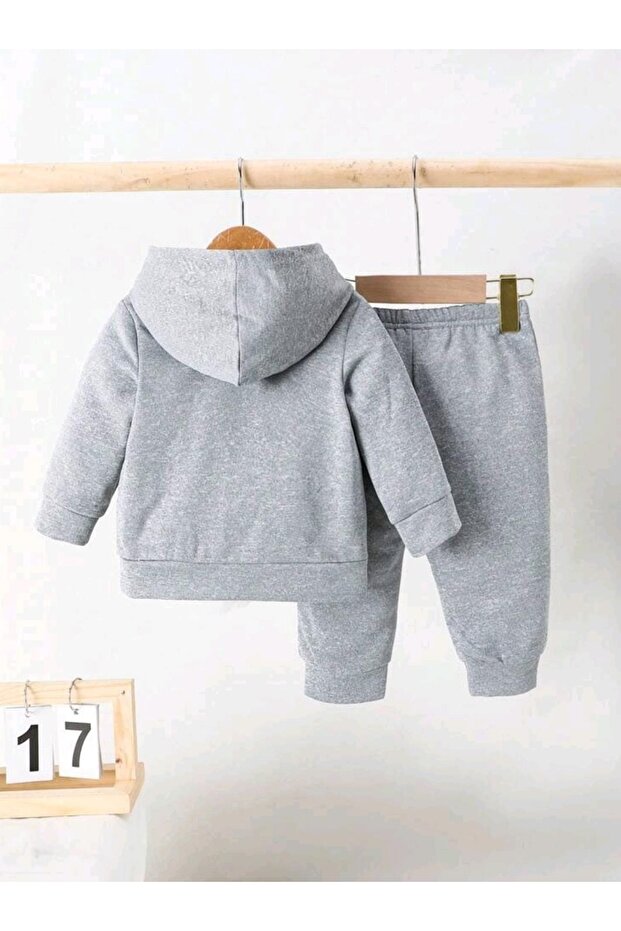 Ensemble haut et bas à manches longues et capuche gris pour enfant KTT TEXTILE