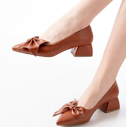 Chaussons à talons hauts Camil bleu marine en satin avec nœud (4 cm) de la boutique DURU'S BOUTIQUE