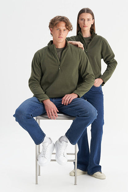 Sweat-shirt polaire AC&Co / Altınyıldız Classics  pour homme, kaki, anti-boulochage, coupe standard, col montant, résistant au froid