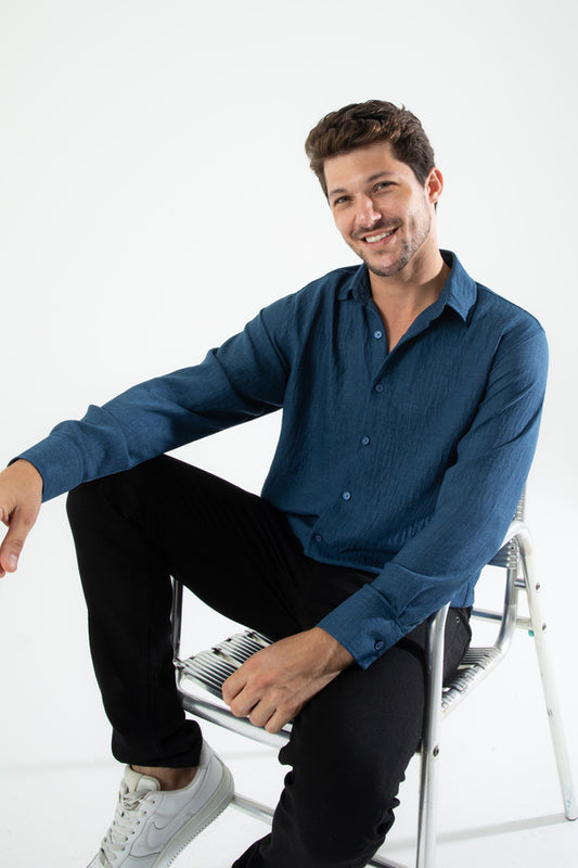 Chemise oversize en lin texturé gris fumé pour homme YXC Trend Maker