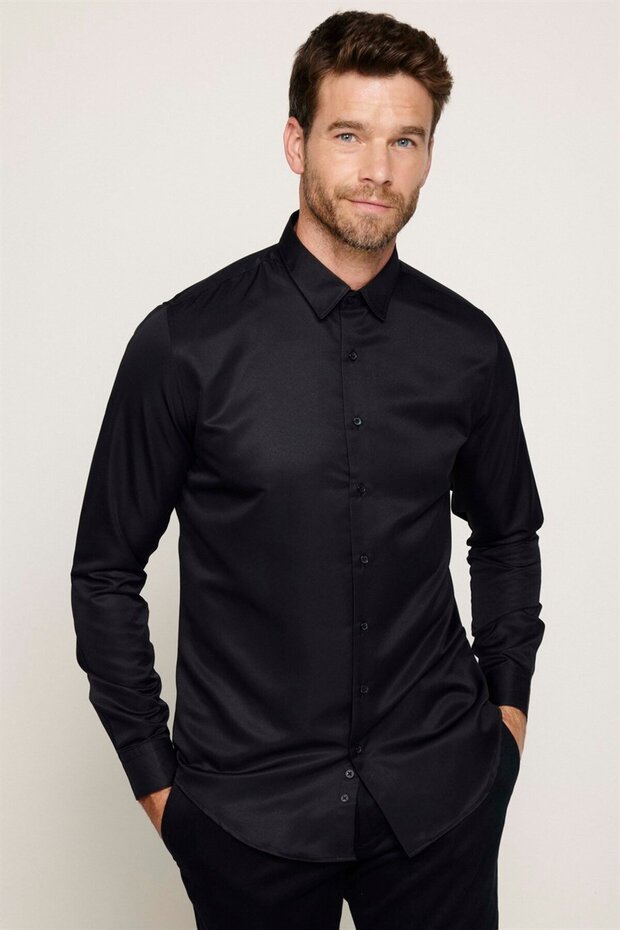Chemise noire pour homme Tudors,  coupe ajustée, manches longues, repassage facile, tissu respirant absorbant la transpiration, à nouer, adaptée à toutes les saisons