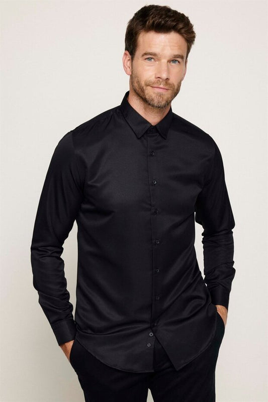 Chemise noire pour homme Tudors,  coupe ajustée, manches longues, repassage facile, tissu respirant absorbant la transpiration, à nouer, adaptée à toutes les saisons