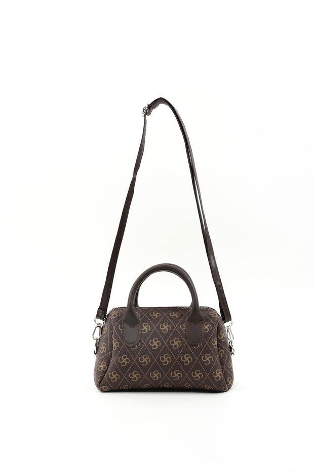 Sac à main Shaka  à imprimé monogramme marron Shk184 en similicuir, à un compartiment zippé, porté épaule