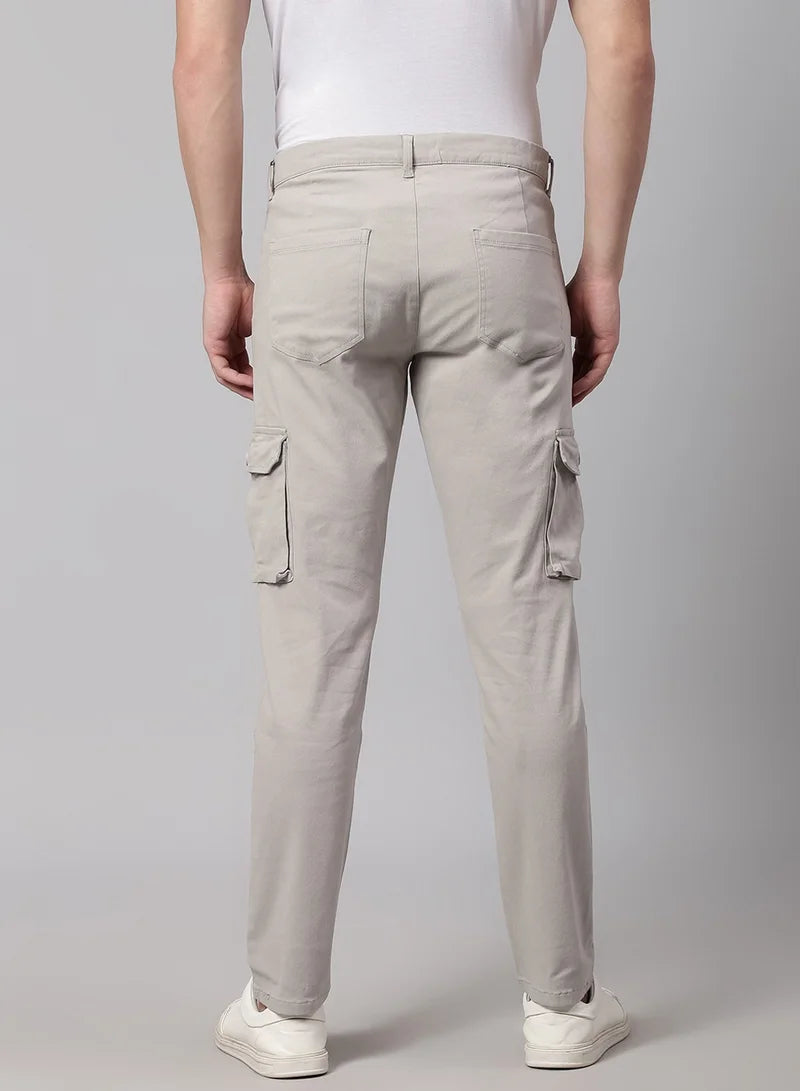 Pantalon cargo en coton gris clair pour homme, coupe fuselée