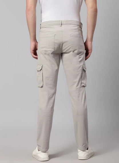 Pantalon cargo en coton gris clair pour homme, coupe fuselée
