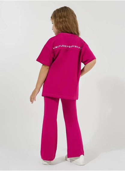 Ensemble t-shirt oversize à imprimé slogan et pantalon évasé