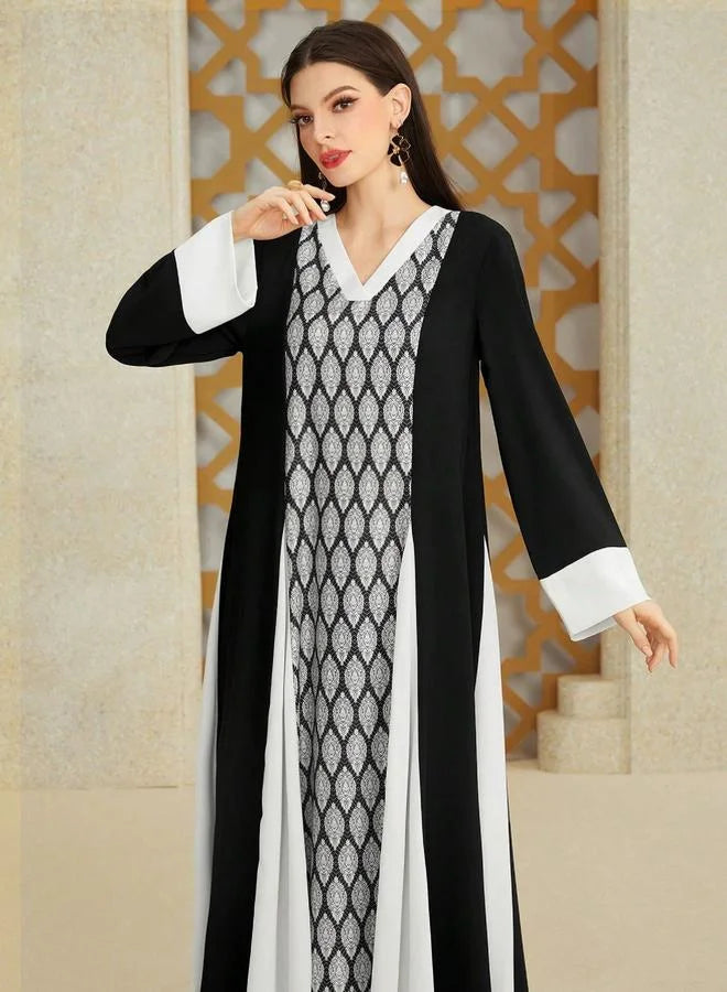 Take Two Geometric Pattern Color Block Jalabiya