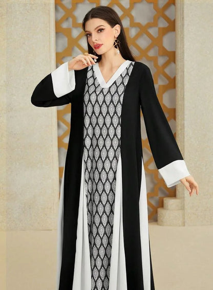 Take Two Geometric Pattern Color Block Jalabiya