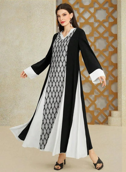 Take Two Geometric Pattern Color Block Jalabiya