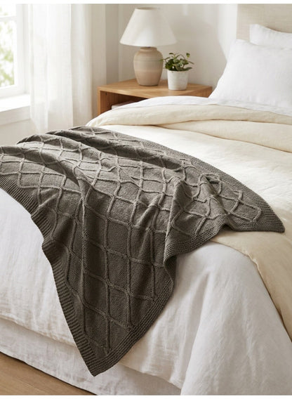 130 x 160 cm 400GSM Diamond Cotton Knitted Throw Blanket Mocha Brown Cozy Couch Sofa Bed Runner Travel Picnic and Decorative Boho Accent