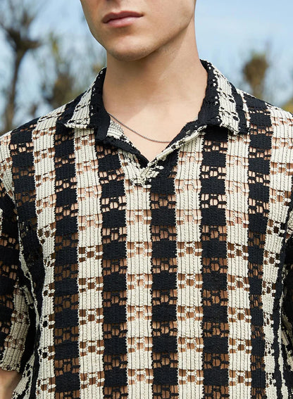 Men's Obsidian Black & Off-White Track-Stripe Oversized Polo T-Shirt