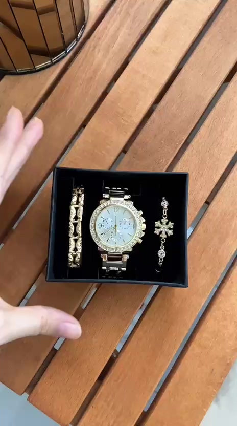 Montre femme Arzu Boutique avec bracelet en métal doré et ensemble bracelet assorti