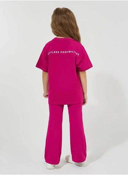 Ensemble t-shirt oversize à imprimé slogan et pantalon évasé