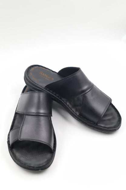 Chaussons  Fuspet pour hommes en cuir véritable noir à semelle souple