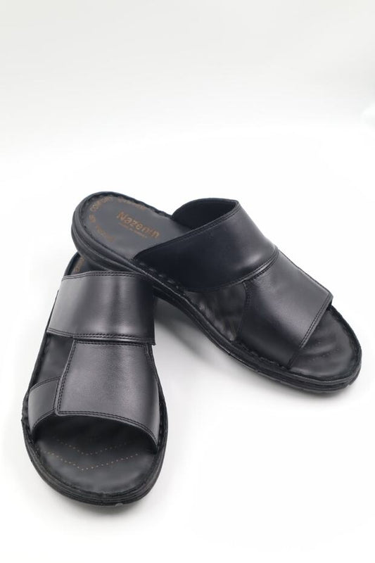 Chaussons  Fuspet pour hommes en cuir véritable noir à semelle souple