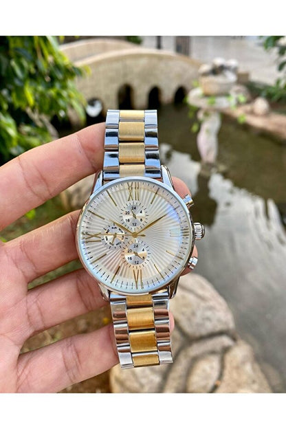 Montre-bracelet pour homme ÇENÇEN en acier inoxydable bicolore argent et or plaqué IPC