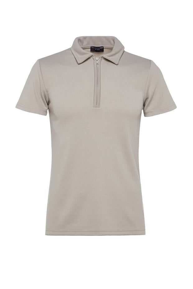 Premium Stone Regular/Normal Cut Piqué Zip-Up Polo Neck T-Shirt Tmnss23Po00019