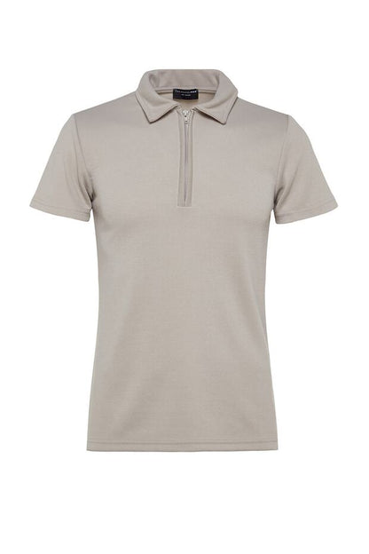 Premium Stone Regular/Normal Cut Piqué Zip-Up Polo Neck T-Shirt Tmnss23Po00019