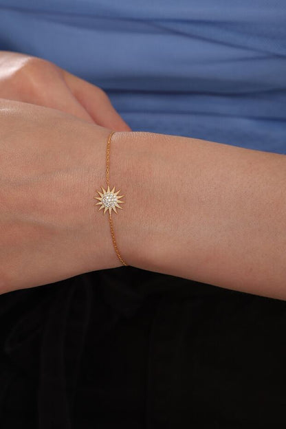 Bracelet pour femme Bilsen Store en argent sterling 925 plaqué or, motif soleil