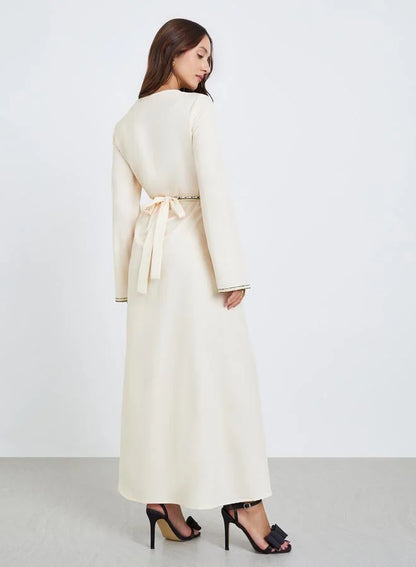 Women Beige Floral Embroidered Maxi Dress