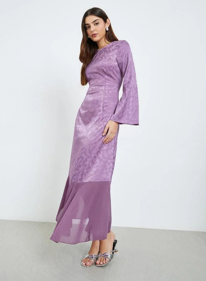Robe longue trapèze violette à manches longues pour femme