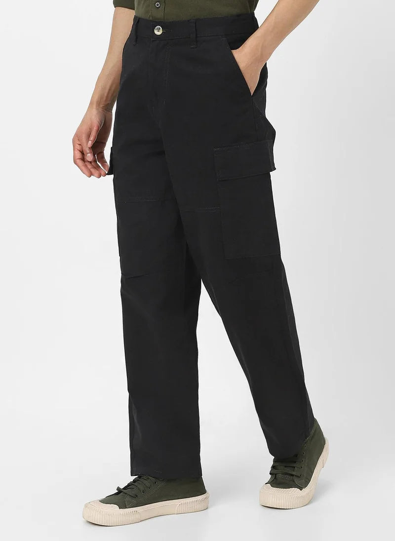 Pantalon cargo chino noir ample pour homme Urbano Fashion, coupe baggy, 6 poches, non extensible