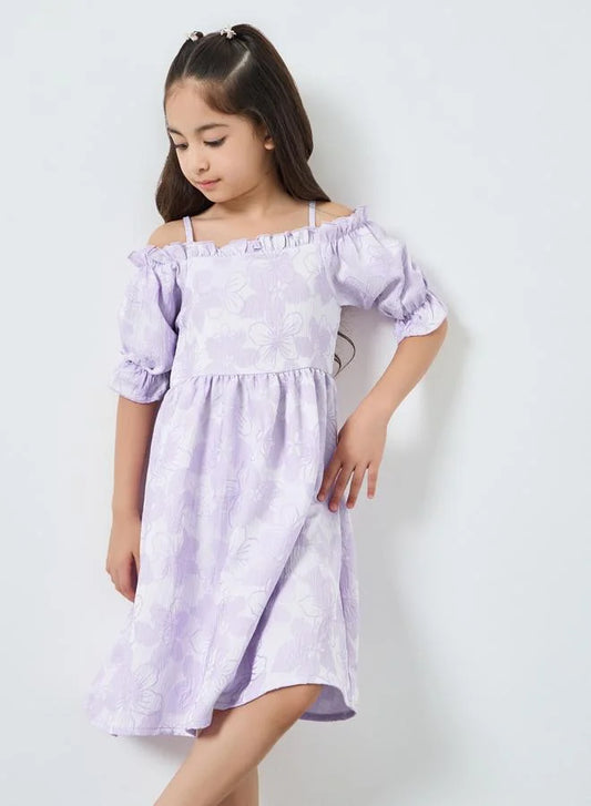 Robe trapèze fleurie lilas pour fille
