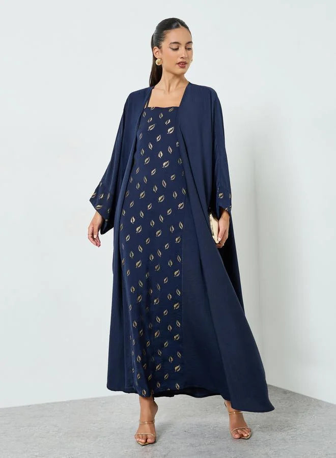 Navy Blue Embellished Abaya and Dress Set