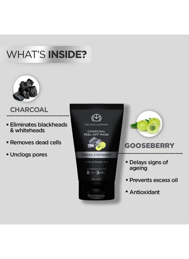 Coffret de soins visage au charbon The Man Company avec masque peel-off, nettoyant et gommage visage | Nourrit la peau, élimine le bronzage, illumine le teint - Coffret cadeau 3 pièces