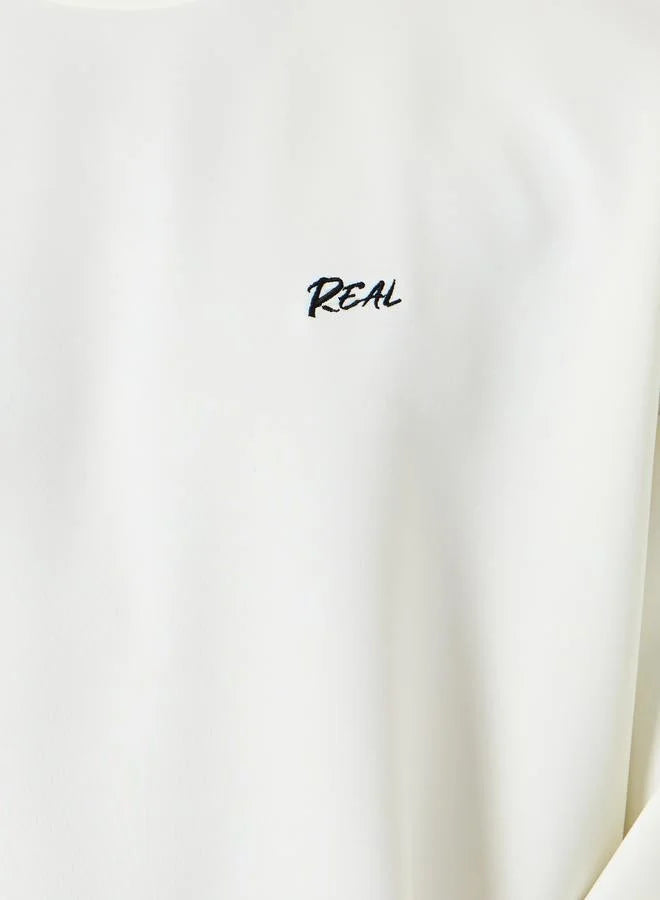 T-shirt homme crème à motif brodé, coupe carrée