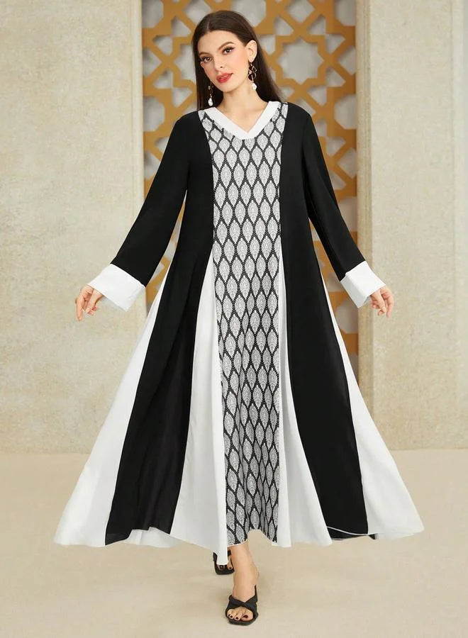 Take Two Geometric Pattern Color Block Jalabiya