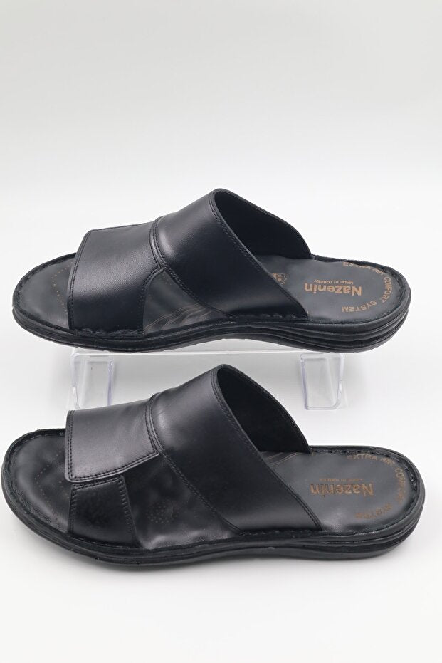 Chaussons  Fuspet pour hommes en cuir véritable noir à semelle souple