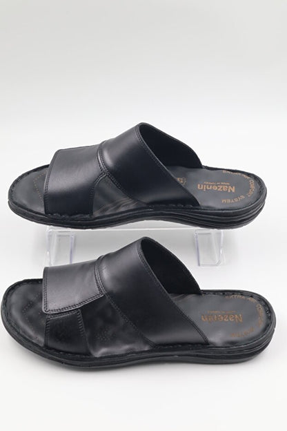 Chaussons  Fuspet pour hommes en cuir véritable noir à semelle souple