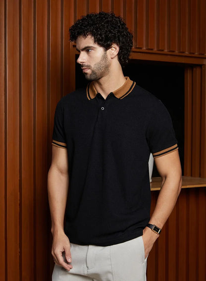 Men's Onyx Black Cuboid-Stripe Polo T-Shirt