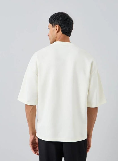 T-shirt homme crème à motif brodé, coupe carrée
