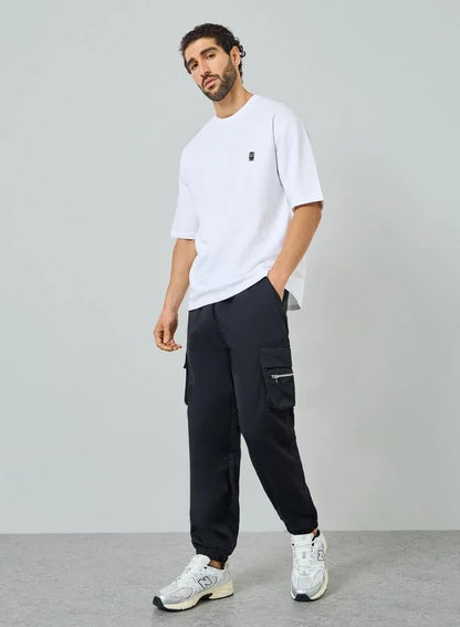 Men White Contrast Embroidery Logo T-Shirt