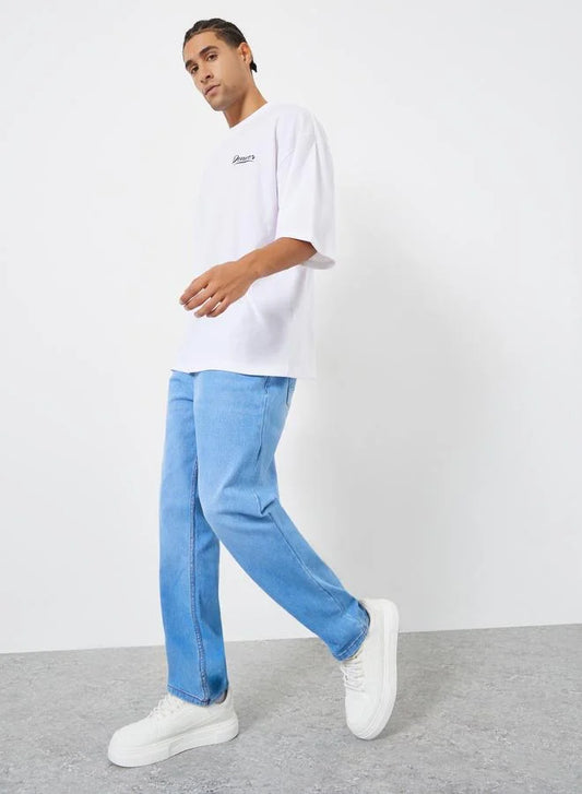 Jean bleu clair délavé pour homme, coupe classique