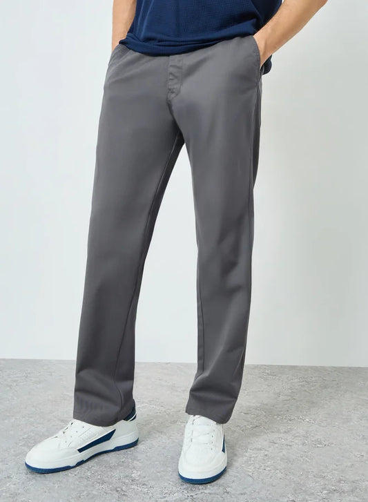 Pantalon gris en coton pour homme, coupe décontractée