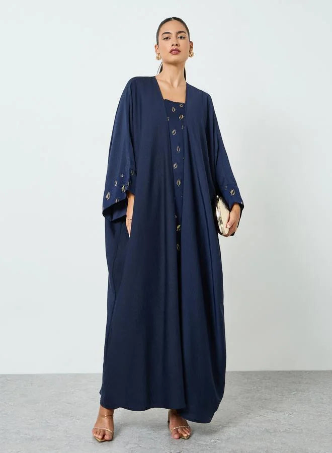 Navy Blue Embellished Abaya and Dress Set