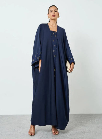 Navy Blue Embellished Abaya and Dress Set