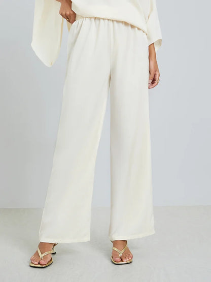 Ensemble haut et pantalon Styli crème à manches évasées