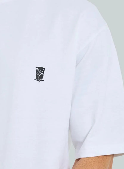 Men White Contrast Embroidery Logo T-Shirt