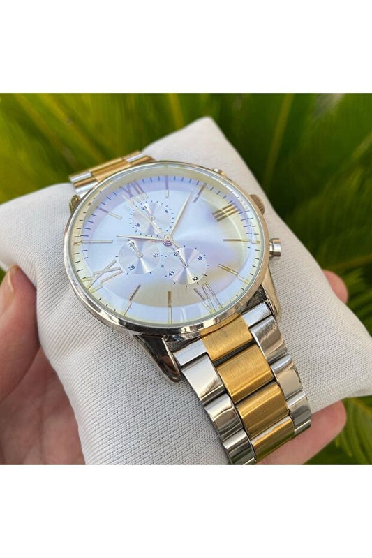 Montre-bracelet pour homme ÇENÇEN en acier inoxydable bicolore argent et or plaqué IPC