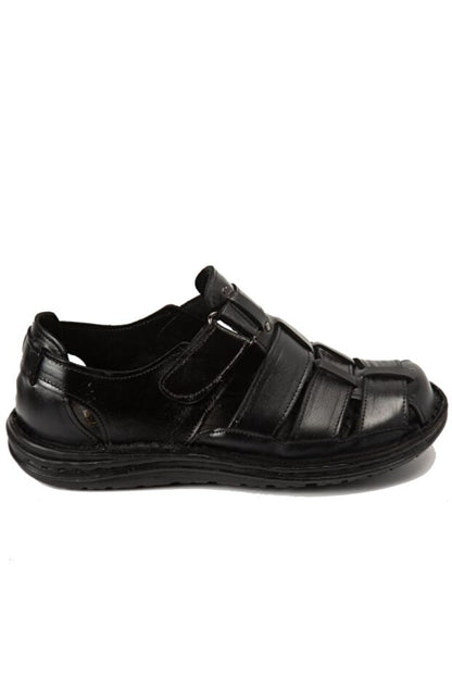 Ayakkabı Sandales  pour hommes en cuir véritable noir, à porter au quotidien